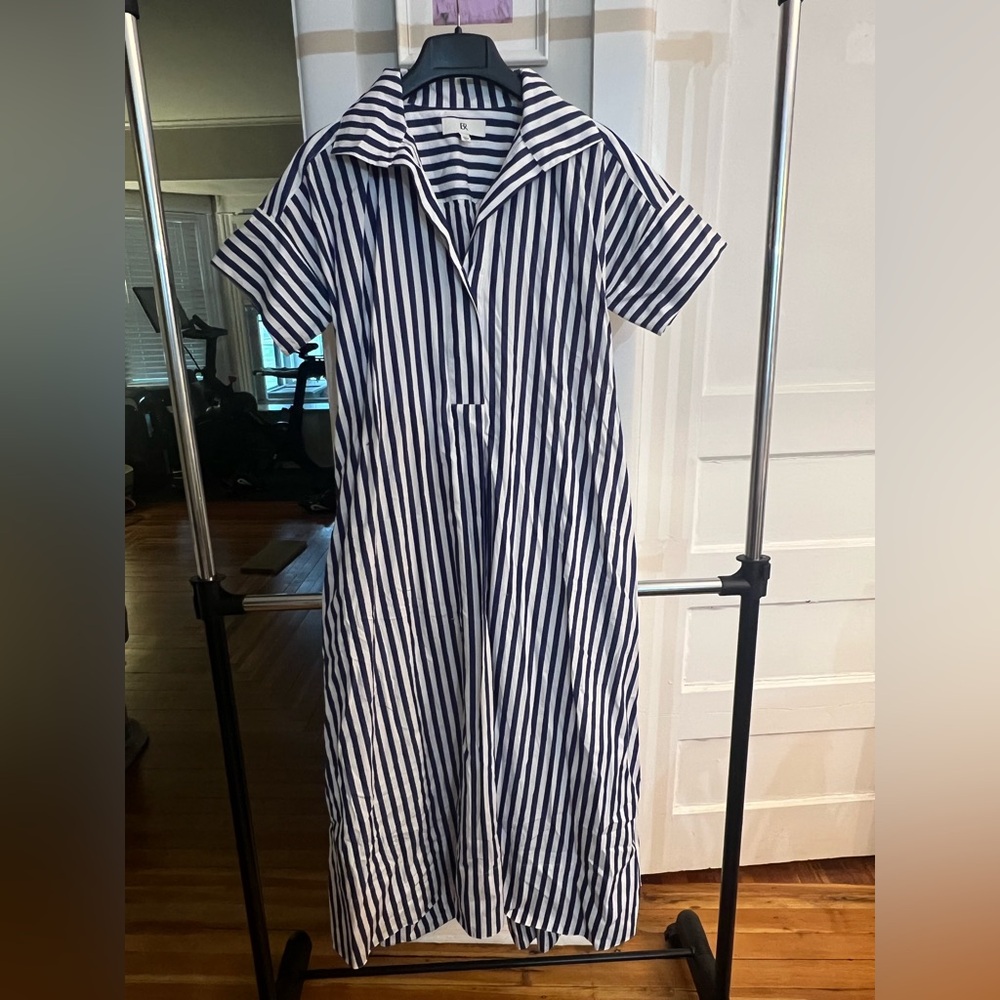 Rhyah poplin maxi dress in blue and white stripe